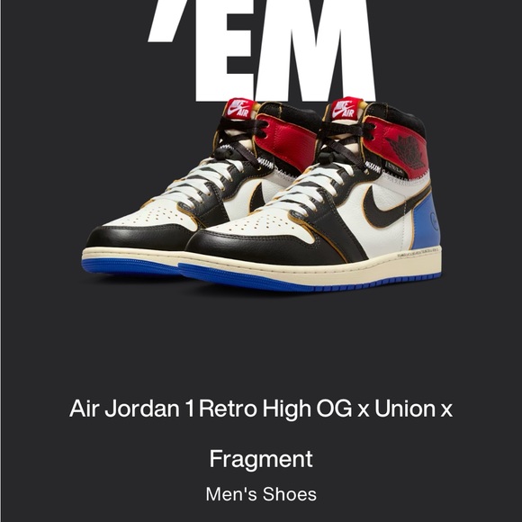 Air Jordan 1 Retro High OG x Union x Fragment Men's ShoesSize: M 5 / W 6.5